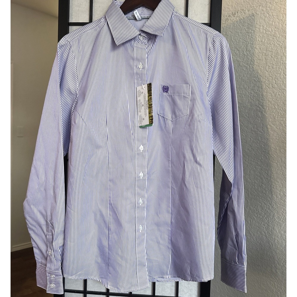 NWT Cinch Women's Tencel Arena Fit Purple Striped Western Button Down Shirt L